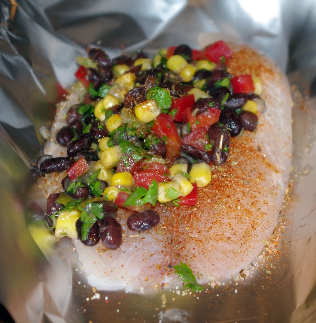 Top Fish with Cajun Seasoning and "Salsa"
